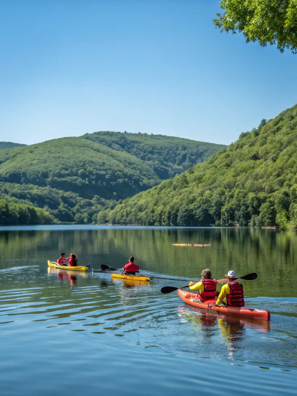 A photo of children participating in a kayaking lesson in a safe, controlled environment, emphasizing the CCG Canoe Club de Guise's commitment to youth programs.