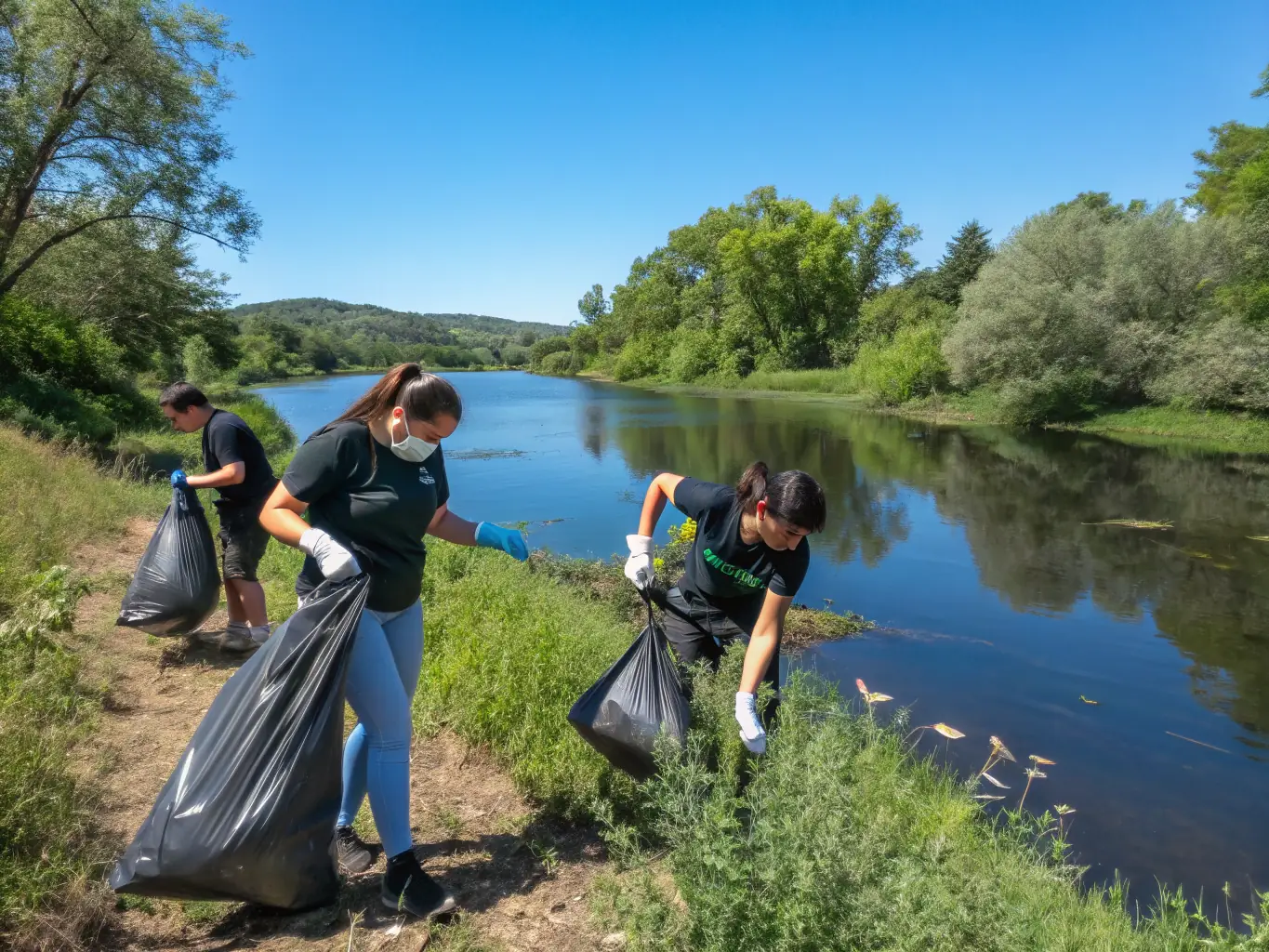 An image of club members participating in a river cleanup event, highlighting CCG CANOE CLUB DE GUISE's commitment to environmental stewardship.