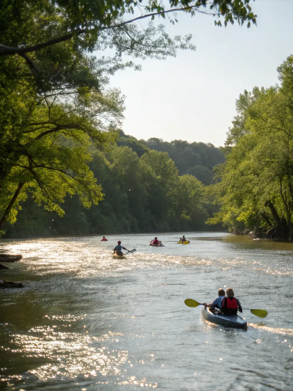 A group of experienced kayakers navigating a challenging rapid, highlighting the CCG Canoe Club de Guise's advanced training programs.
